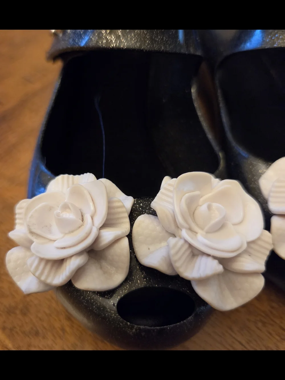 Mini Melissa Black Glitter Floral Rose Mary Jane Jelly Shoes Girls Size 13